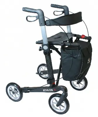 Carbon Rollator Athlon SL black mit Softrad, Rückengurt, Einkaufstasche, Stockhalter Produktbild für Carbon Rollator SL Komfort Sitzhöhe 55 cm