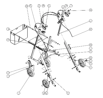 Explosionszeichnung Rollator Stylus Produktbild für Ersatzteile Rehasense Rollator Stylus